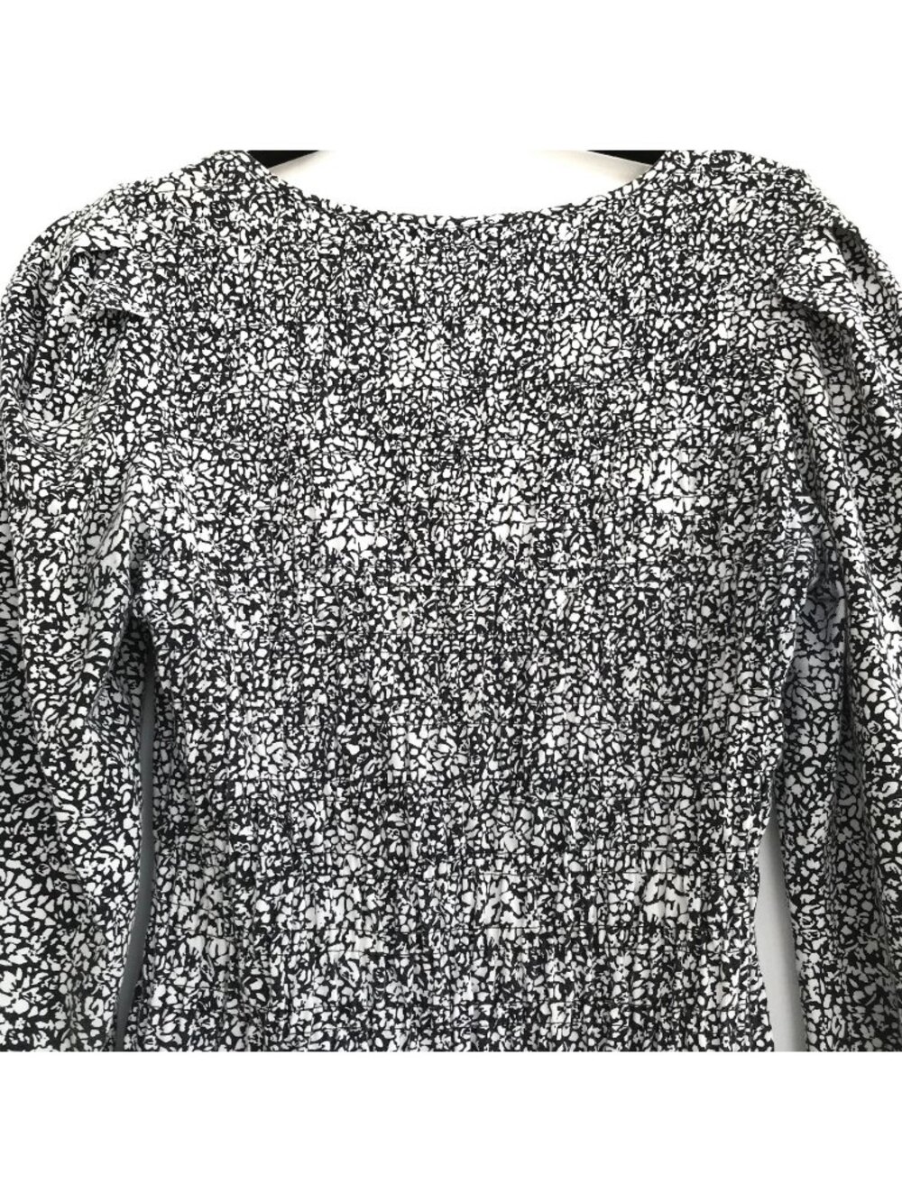 Parker Brooklyn Small Black White Cotton Puff Long Sleeve Smocked Mini Dress - Picture 8 of 12